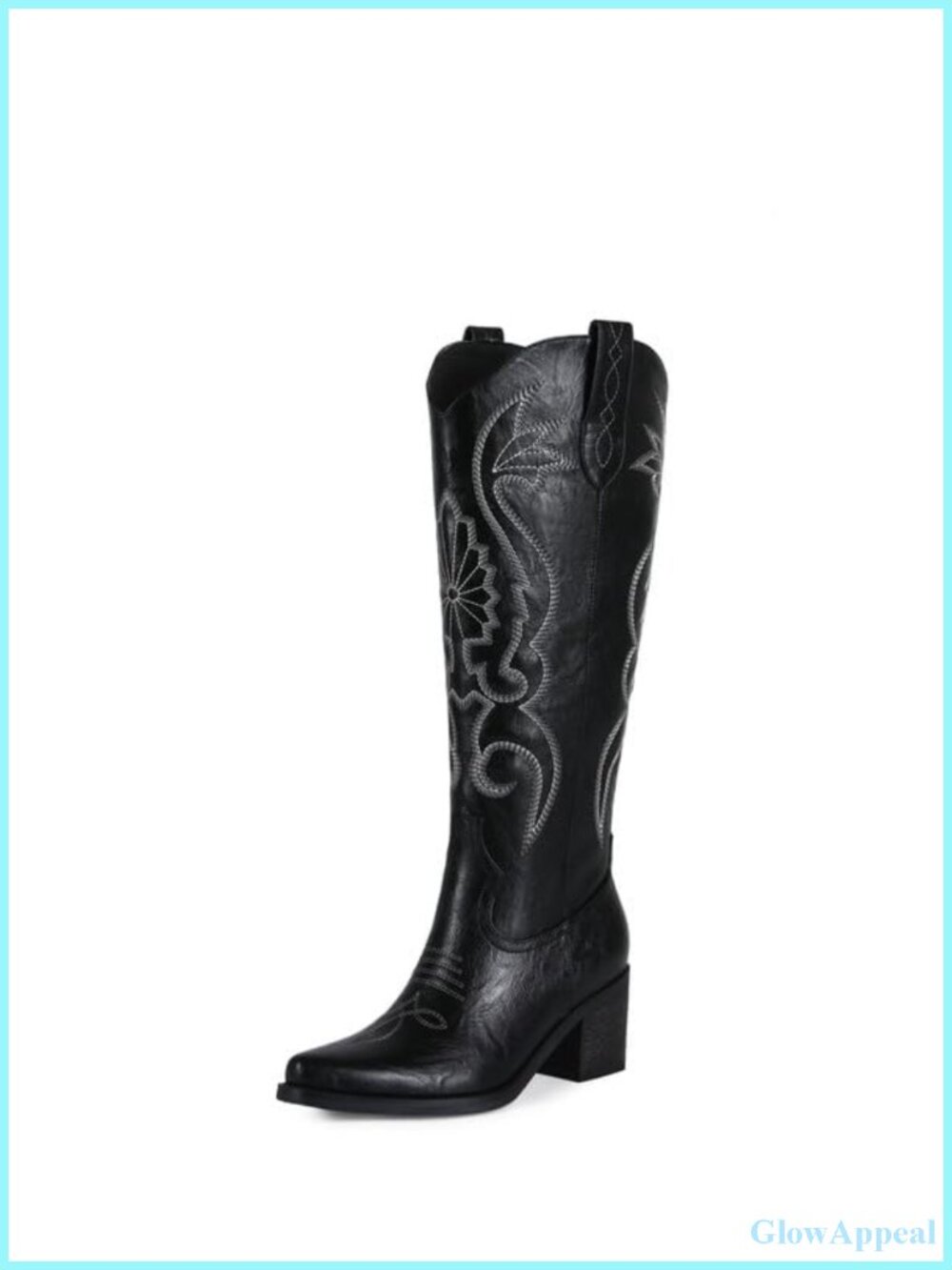 Faux Leather Knee High Pointed Toe Western Cowgirl Boots